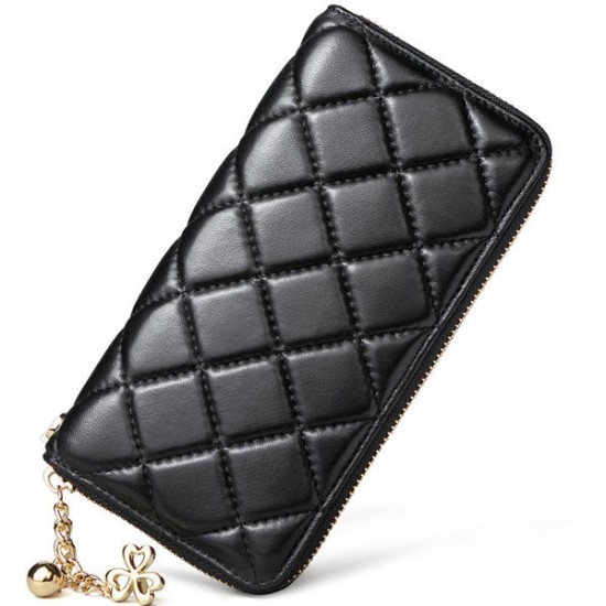 Universal PU Leather Clover Ornament Classic Diamond Lattice Phone Wallet for Phone Under 6.0-inch