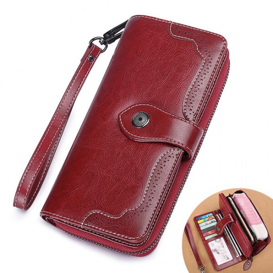 Vintage Large Capacity 10 Card Slot Genuine Leather Mobile Phone Storage Bag Long Wallet Purse