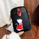 Women Casual Cute Cat Pattern 6.5 inch Mobile Phone Storage PU Leather Shoulder Crossbody Bag