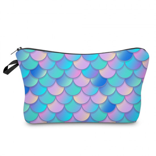 Women Fashion Fish Scale Pattern Travel Portable Makeup Wash Mobile Phone Storage Cosmetic Bag Handbag