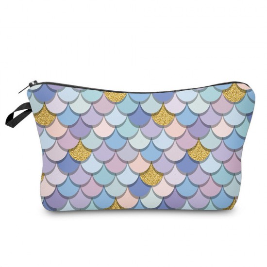 Women Fashion Fish Scale Pattern Travel Portable Makeup Wash Mobile Phone Storage Cosmetic Bag Handbag