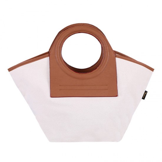 Women Fashion PU Leather Handle Large Capacity Storage Canvas Shell Bag Tote