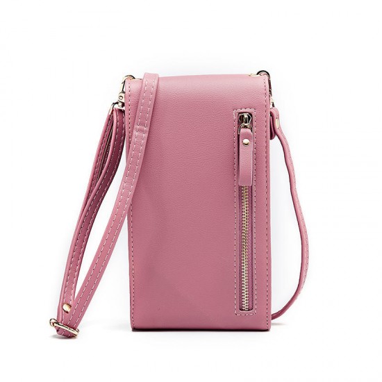 Women Large Capacity PU Leather Zipper Card Slot Messenger Bag Crossbody Bag Wallet for Mobile Phone