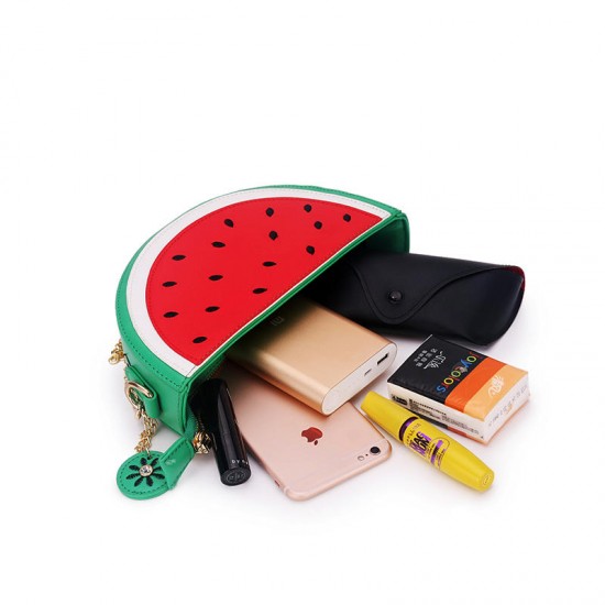 Women PU Leather Orange Watermelon Fruit Shoulder Bag Chain Strap Phone Crossbody Bags