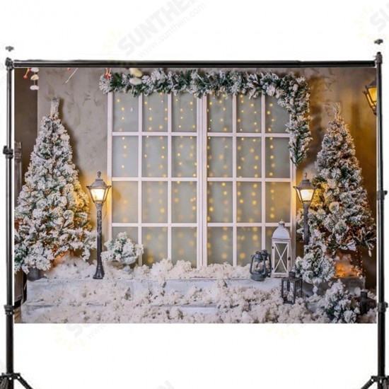 3x5FT 5x7FT Vinyl Christmas Tree Snow Window Light Photography Backdrop Background Studio Prop