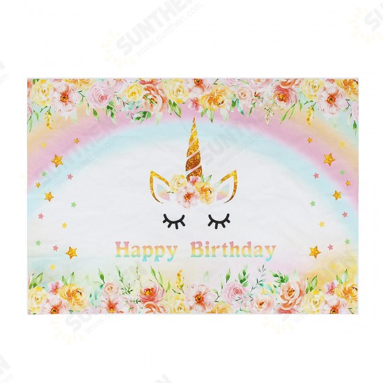 3x5FT 5x7FT Vinyl Gold Unicorn Happy Birthday Photography Backdrop Background Studio Prop