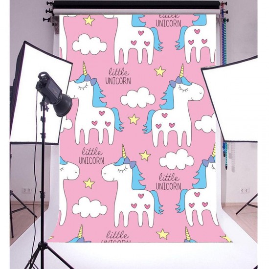 3x5FT Cartoon Pink Unicorn Cloud Photography Backdrop Studio Prop Background