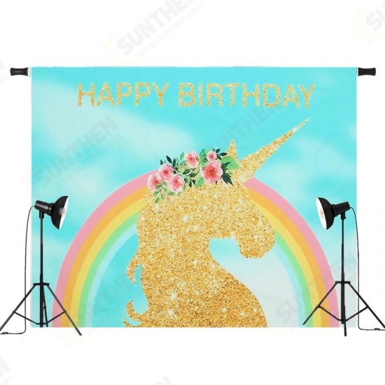 5x3ft 7x5ft Golden Unicorn Rainbow Photography Backdrop Studio Prop Background