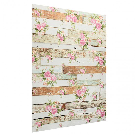 5x7FT Vintage Pink Flowers Wooden Floor Wall Photo Studio Background Backdrop Cloth