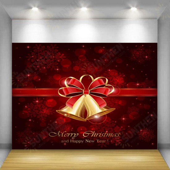 5x7FT Vinyl Merry Christmas Happy New Year Red Bell Ring Photography Backdrop Background Studio Prop