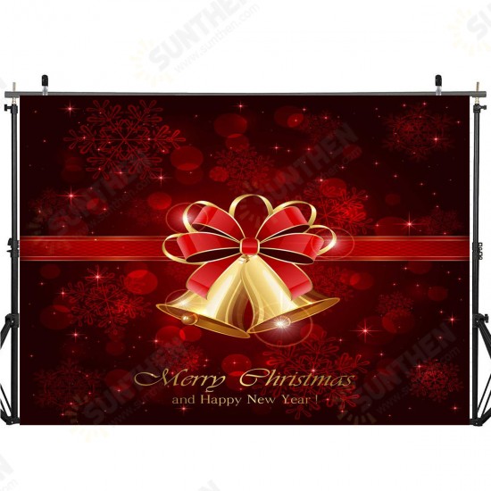 5x7FT Vinyl Merry Christmas Happy New Year Red Bell Ring Photography Backdrop Background Studio Prop