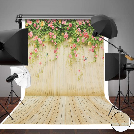 5x7ft Flower Wooden Floor Party Background Backdrop Photography Studio Prop