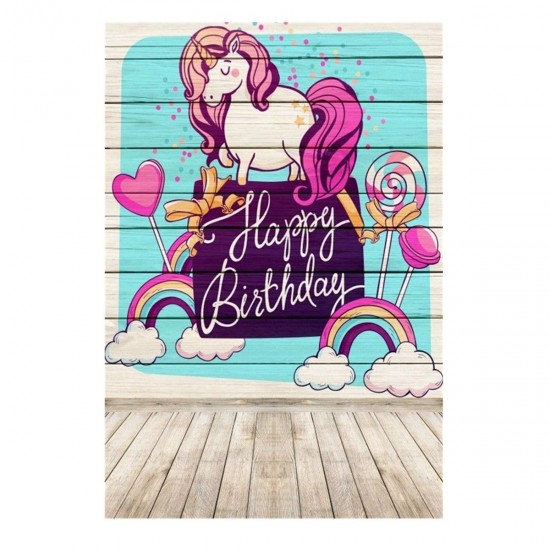 5x7ft Happy Birthday Lollipop Unicorn Photography Backdrop Studio Prop Background