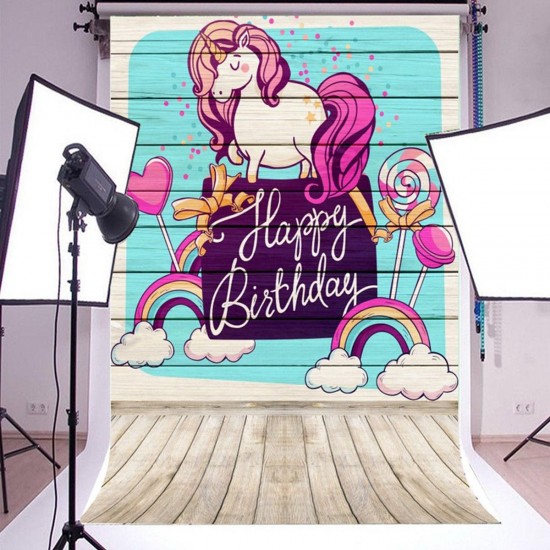 5x7ft Happy Birthday Lollipop Unicorn Photography Backdrop Studio Prop Background