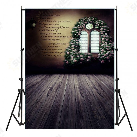 5x7ft Vinyl Valentine's Day Rose Wood Floor Window Photography Background Backdrop