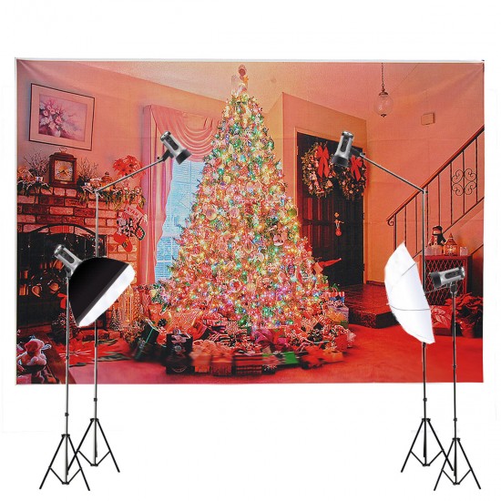 Backdrop Photography Props Christmas Fireplace Gift Retro Style Vinyl Photo Background