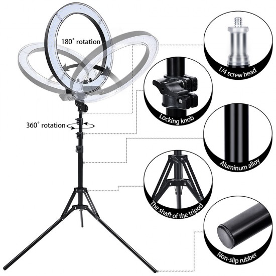 RL-18 18 Inch Ring Light 55W 5500K LED Photography Lamp with Lighting Tripod Stand Phone Clip for Camera Phone Makeup Live Broadcast