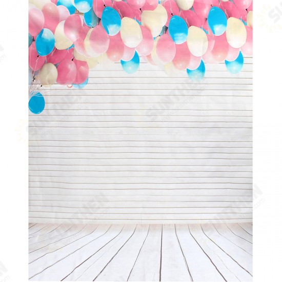 5x7FT Colorful Balloon Wood Floor Silk Backdrop Photography Background Studio Prop