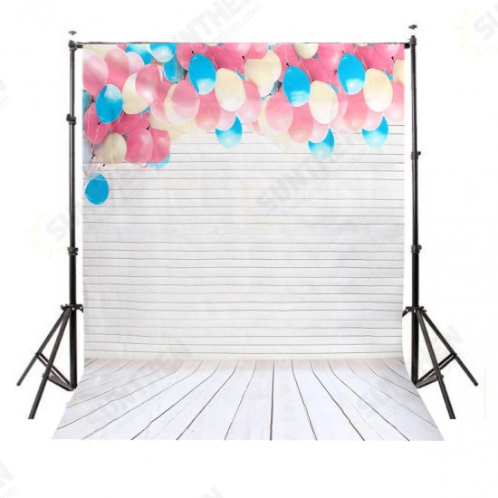 5x7FT Colorful Balloon Wood Floor Silk Backdrop Photography Background Studio Prop