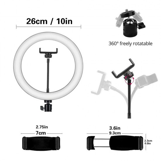 LE-10 18W 3200K-5500K 10inch Dimmable LED Selfie Ring Light USB Photography Video Fill Light with Phone Holder Mini BallHead