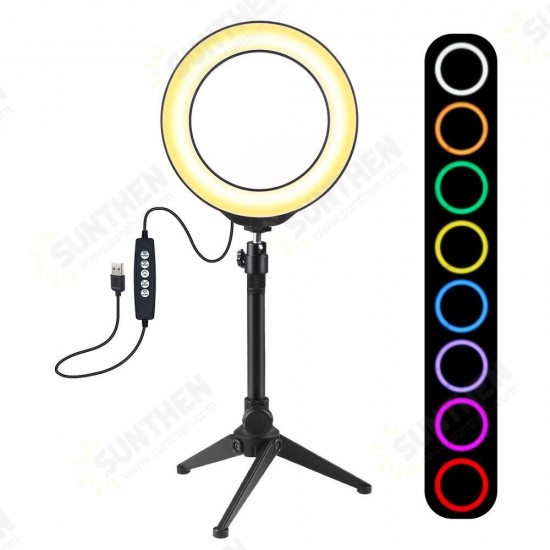 PKT3048 RGBW 8 Color 16cm 6.2 Inch LED Video Ring Light with Tripod Stand for Youtube Tik Tok Live Streaming