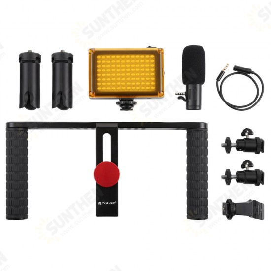 PKT3024 4 in 1 Video Rig Stabilizer Grip Microphone Video Light Tripod for Mobile Phone