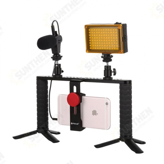 PKT3024 4 in 1 Video Rig Stabilizer Grip Microphone Video Light Tripod for Mobile Phone