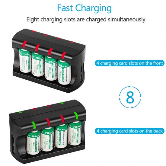 RCR123A Battery 8-slot Charger Charging Base Can Charge 8pcs 16340 16350 Battery