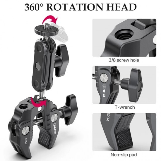 R094 Multi-functional Super Clamp Aluminum Alloy Magic Arm with Claw Clip Universal Monitor Bracket BallHead Clamp Holder Stand for Camera LED Light