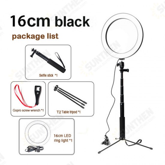 5500K Dimmable Video Light 16cm LED Ring Lamp with Wrench Selfie Stick tripod for Youtube Tik Tok Live Streaming