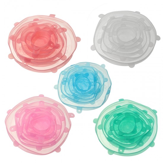 6Pcs Colourful Stretch Reusable Silicone Bowl Wraps Food Kitchen Storage Container Cover Seal Lids