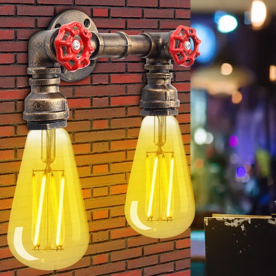 Retro Wall Lamp Industrial Iron Dual Water Pipe Shape Sconce Light Fixture Fitting Home Decor