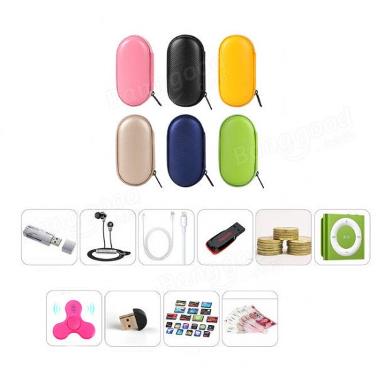 Universal PU Box Storage Package Case Oval Shape for Finger Spinner Data Cable Charger Earphone