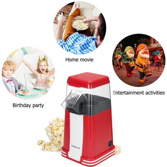 SK-289 Popcorn Maker 1200W Powerful Electric Popcorn Machine with Anti-slip Foot Pad Easy Operation, Less Oil