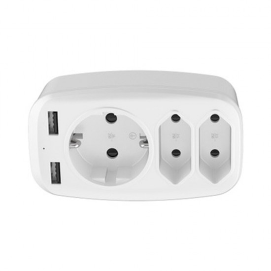 4000W 250V USB Socket Adapter 5in1 Multiple Plug 3 Way Double Euro 1 Schuko Multi with 2 USB Adapters 2.4A for iPhone Mobile with Child Safety Lock