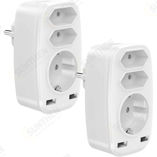 4000W 250V USB Socket Adapter 5in1 Multiple Plug 3 Way Double Euro 1 Schuko Multi with 2 USB Adapters 2.4A for iPhone Mobile with Child Safety Lock