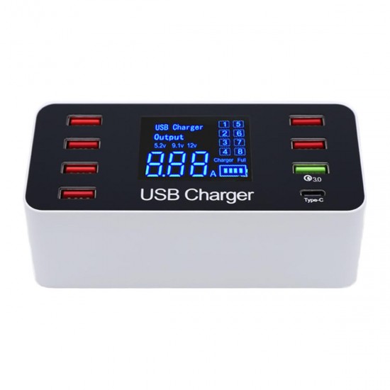 5V/8A Multiple USB Charger Adapter Desktop Charging Station Hub Type C Quick Charge 3.0 Multi Port LCD Display Mobile Phone Charger