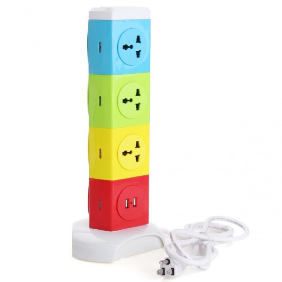 Four Tiers Rotating Socket Patch Panel USB Plug Board Surge Protection Power Strip