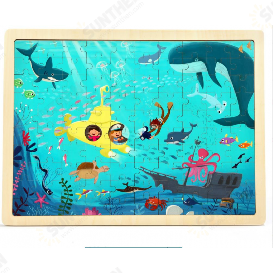 100PCS DIY Jigsaw Puzzle Undersea World 23CM Wooden Educational Developmental Learning Training Toy