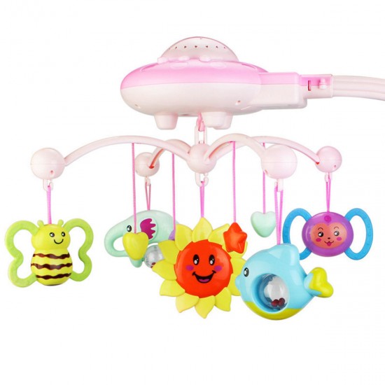 Crib Mobile Musical Bed Bell With Animal Rattles Projection Early Learning Toys 0-12 Months