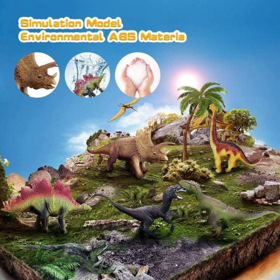 Dinosaur Toys Dinosaur Figures with Activity World Play Mat & Trees, Educational Realistic Dinosaur Playset to Create a Dino World Including Triceratops, Velociraptor