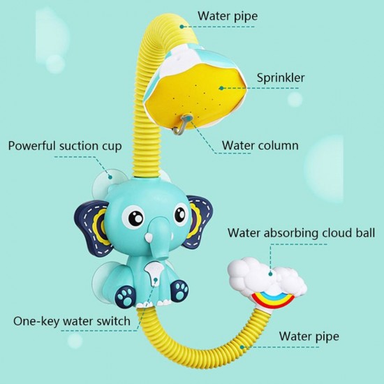 Electric Elephant Faucet Shower Water Spray Baby Bath Toy Two Water Outlet Modes for Kids Swimming Bathroom