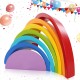 Wooden Rainbow Toys 7Pcs Rainbow Stacker Educational Learning Toy Puzzles Colorful Building Blocks for Kids Baby Toddlers