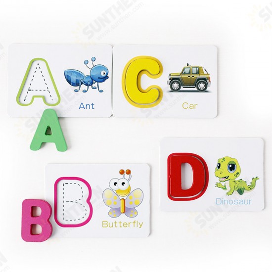 Puzzle Alphabet Spelling English Letters Animal Cards Educational Learning Toy for Kids Gift