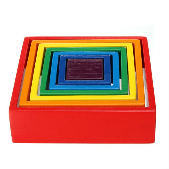 Square 7-piece 6.1 x 6.1 x 1.73inch Wooden Rainbow Stacking Toy nested stack games Building blocks