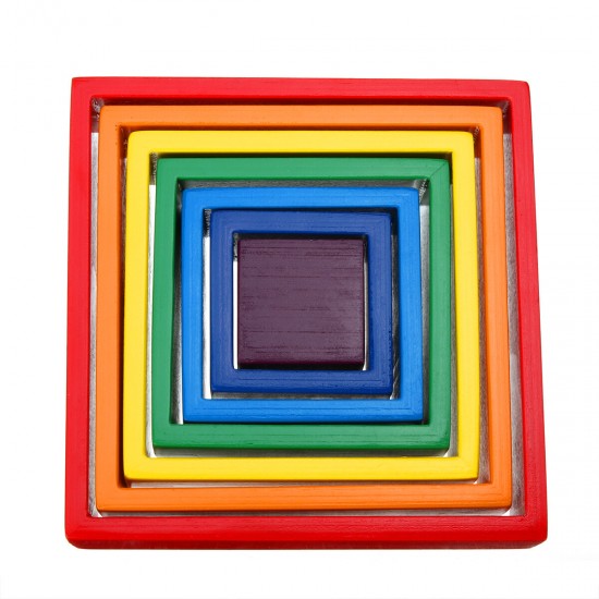 Square 7-piece 6.1 x 6.1 x 1.73inch Wooden Rainbow Stacking Toy nested stack games Building blocks