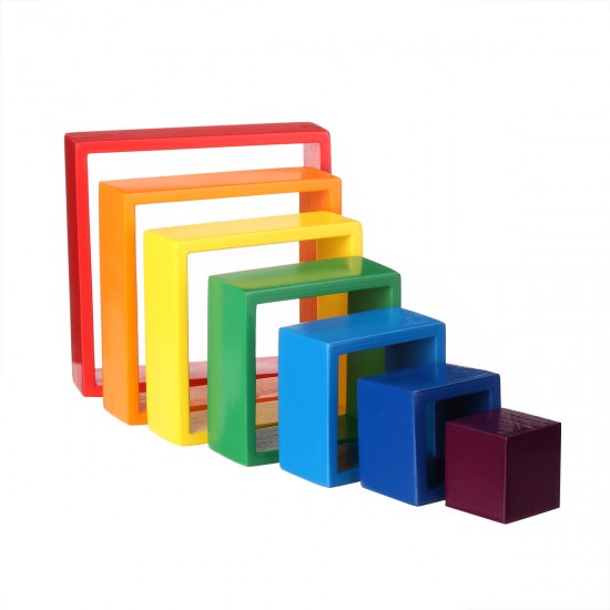 Square 7-piece 6.1 x 6.1 x 1.73inch Wooden Rainbow Stacking Toy nested stack games Building blocks