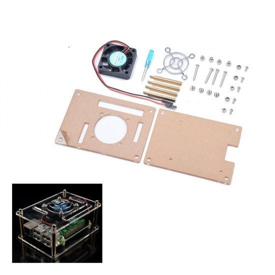 Transparent Acrylic Case + Cooling System External Fan + Screwdriverr Tool For Raspberry Pi 4/3/2/B/B+