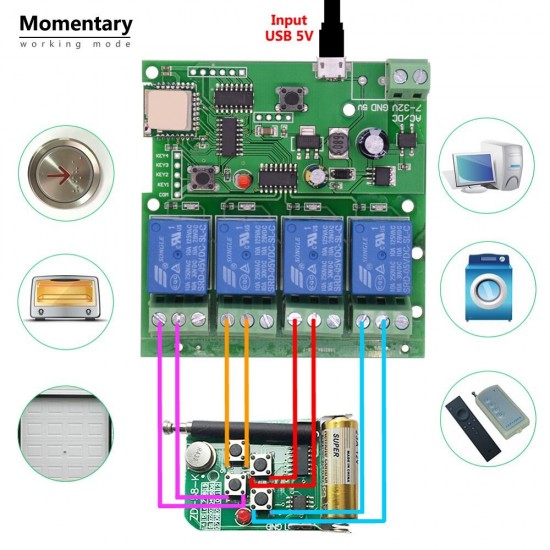 ST-DC4 WiFi 4-way Relay Module Inching Momentary/Self-Locking/Interlock Switch Module Works with Amazon Alexa