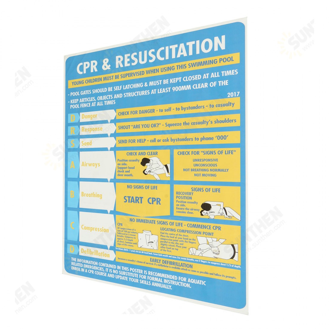 600x400mm Plastic CPR & Resuscitation Chart DRSABC Pool Spa Safety Sign ...